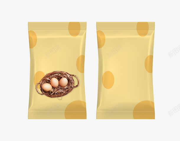 鸡蛋食物黄色包装袋png免抠素材_新图网 https://ixintu.com 写实 包装袋 实物 正反面 淡黄色 设计感 质感 食品包装袋 食物包装袋 鸡蛋