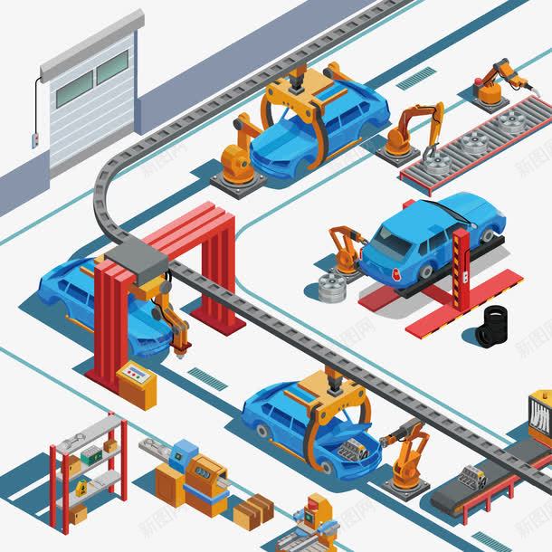 汽车生产工厂矢量图ai免抠素材_新图网 https://ixintu.com 制作 工厂 汽车 生产 蓝色汽车 矢量图
