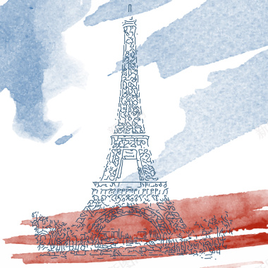 卡通水彩手绘法国建筑旅游背景矢量图背景