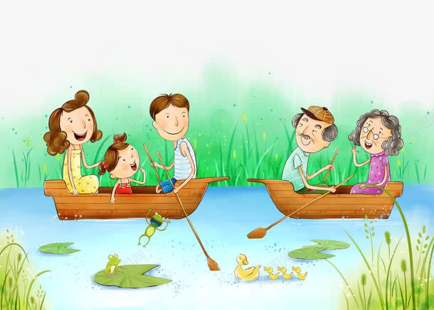 卡通插画划船的一家png免抠素材_新图网 https://ixintu.com 划船 卡通 合家欢 开心的一家人 插画