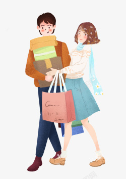 购物袋插画手绘双十一情侣购物高清图片