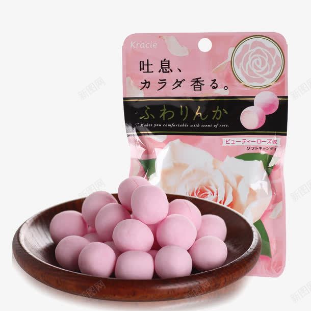玫瑰花口味糖果png免抠素材_新图网 https://ixintu.com 产品实物 日本 粉色 袋装 进口零食