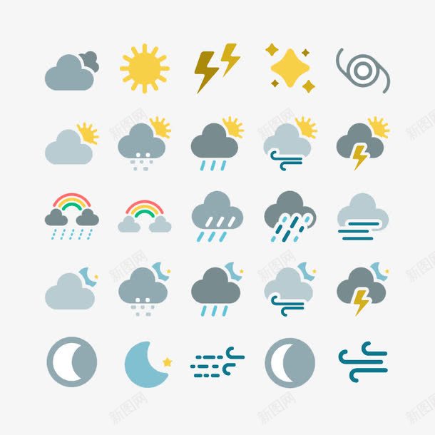 com 颳風 天氣圖標 天氣素材 打雷 晴天 陰天 雷雨天氣 風雨氣溫圖