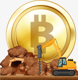 挖矿机黄色比特币与挖矿机矢量图高清图片