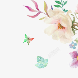 植物枝叶花朵角饰手绘植物粉红色花朵高清图片
