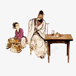 中国人物画免抠喝茶的人画像高清图片