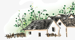 怀旧树木背景卡通手绘水彩复古房子高清图片