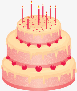 手绘卡通蛋糕粉色多层生日蛋糕高清图片