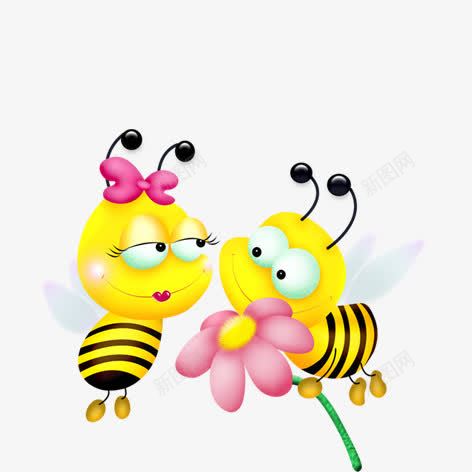 卡通昆虫png免抠素材_新图网 https://ixintu.com 卡通情侣小蜜蜂 卡通昆虫 可爱动物 花朵 黄色