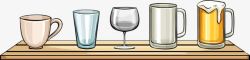 手绘红酒杯厨房木架上的杯子高清图片