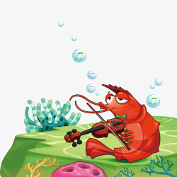 插画小龙世界海洋日卡通小龙虾拉乐器矢量图高清图片