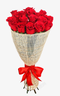 高级定制竞标网格布包裹的玫瑰花束高清图片