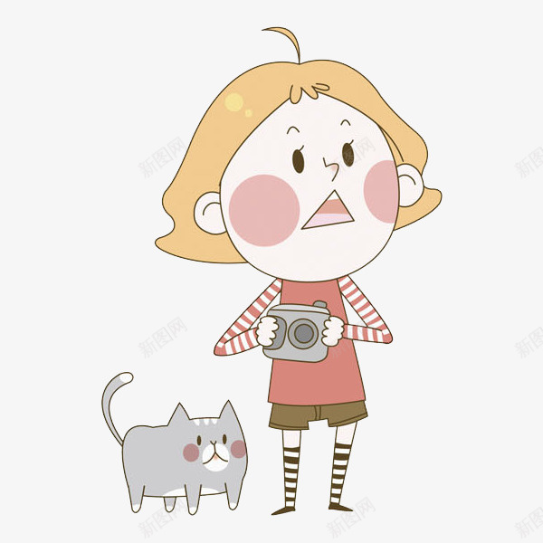 卡通拍照的女人图png免抠素材_新图网 https://ixintu.com 卡通 女人 小猫 惊恐的 摄影师 漂亮的 相机