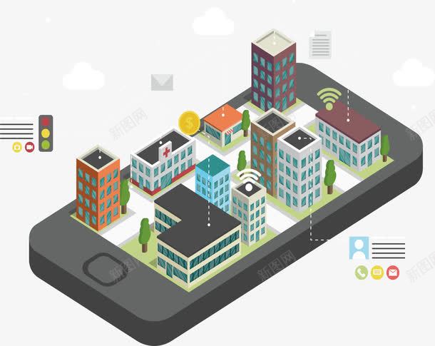 手机上的城市模型png免抠素材_新图网 https://ixintu.com 3D模型 城市模型 手机模型 智慧城市 矢量png 移动智能