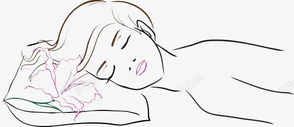 手绘线稿按摩的女人花朵png免抠素材_新图网 https://ixintu.com 休息 减压 女人 按摩 放松 疗法 花朵 躺着