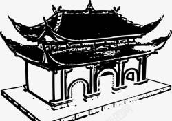 手绘寺庙房屋建筑图素材