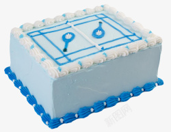 蓝色施工场地蓝色长方形羽毛球场地生日蛋糕高清图片