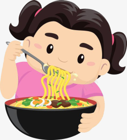 寿面正在大口吃面条的胖女孩高清图片