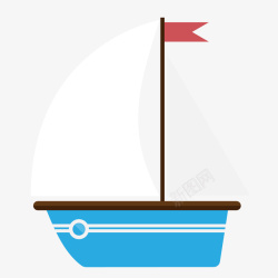 蓝色渔船一辆插着旗帜的蓝色小船高清图片