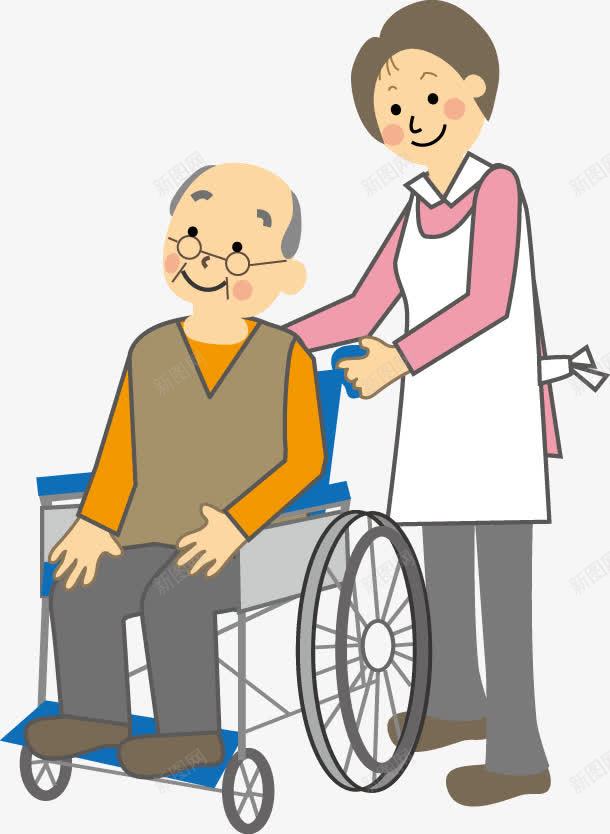 照顾老人卡通png免抠素材_新图网 https://ixintu.com 保姆 坐轮椅的老人 尊重老人 照顾 相互关爱 老人 轮椅卡通