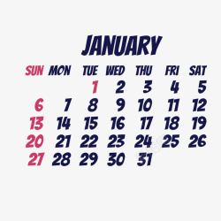 2019年1月黑红色2019年1月日历矢量图高清图片