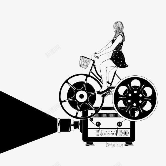 创意电影放映机png免抠素材_新图网 https://ixintu.com 女孩 投影机 放映机 自行车