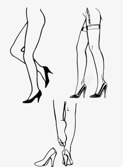 女人半身黑白手绘下半身腿部图标高清图片
