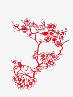 红色中国梅花剪纸窗花素材