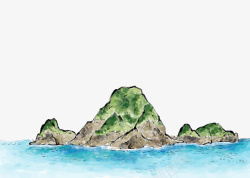 海面上的船手绘海岛礁石高清图片
