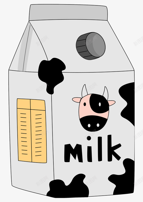 手绘牛奶纸盒包装png免抠素材_新图网 https://ixintu.com 乳制品 乳品 包装牛奶 奶牛头标志 牛奶 牛奶乳品 牛奶纸盒 白色 食物 饮料