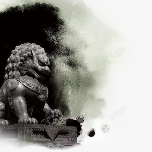 石狮子png免抠素材_新图网 https://ixintu.com 水墨 石狮子 网页设计 装饰图案