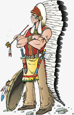 抽烟插图卡通双手抱胸的印第安人高清图片