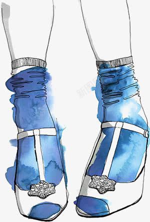 手绘袜子png免抠素材_新图网 https://ixintu.com 凉鞋 女鞋 水彩 蓝色 袜子 鞋子
