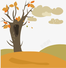 日韩插画树木云朵森林动物卡通插画高清图片