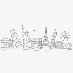 手绘艾菲尔铁塔城市建筑线稿高清图片