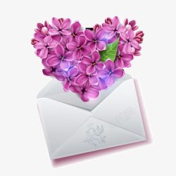 心形紫色丁香花信封素材