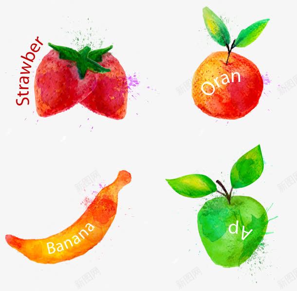 手绘水彩水果png免抠素材_新图网 https://ixintu.com 手绘 橘子 水墨 水彩 水果 苹果 草莓 香蕉