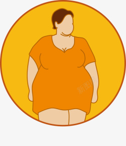 胖女人扁平黄色标签素材
