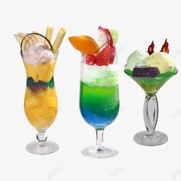 冰激凌果汁png免抠素材_新图网 https://ixintu.com 果汁 格调 烟酒饮料 玻璃 绿色 草莓 蓝色 食物 高脚杯