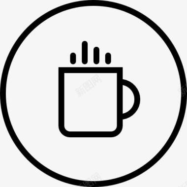 喝咖啡休息时间咖啡店的圆形按钮图标图标