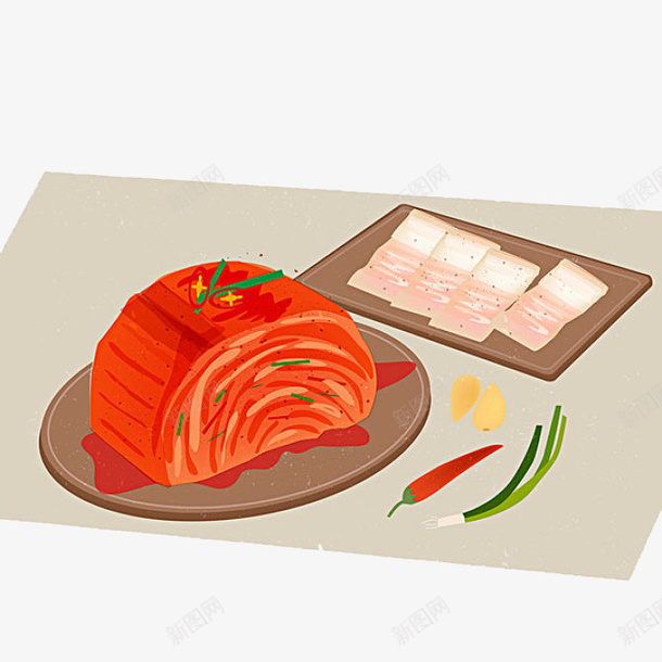 韩国泡菜与鲜猪肉png免抠素材_新图网 https://ixintu.com 卡通 泡菜 肉类 肥猪肉 菜市场 蛋白质 韩国 鲜猪肉