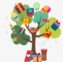 礼品糖果绿树和礼物盒矢量图高清图片