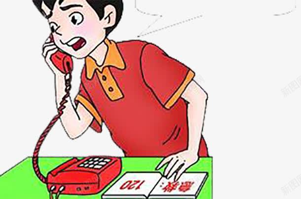 打电话的男孩png免抠素材_新图网 https://ixintu.com 害怕的人 急救 打急救电话 红色的电话 红色的衬衫 绿色的桌子