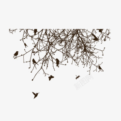枯树枝手绘小鸟枯树枝线稿图标高清图片