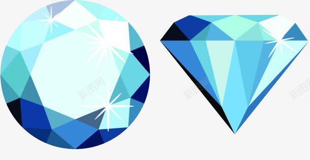 蓝色钻石png免抠素材_新图网 https://ixintu.com 俯视图 卡通手绘 宝石 正面