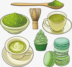 制作食物各种抹茶制作而成的食物矢量图高清图片