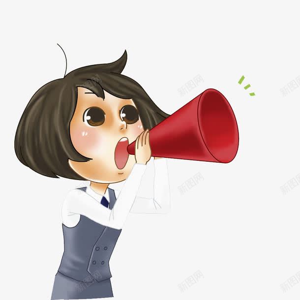 喊话的女孩png免抠素材_新图网 https://ixintu.com 卡通 扩音器 插图 漂亮的 白领 简笔 红色的