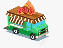 披萨快餐车手绘卡通立体25D等距披萨快餐车高清图片