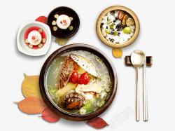 石锅泡菜汤汤和饭菜高清图片