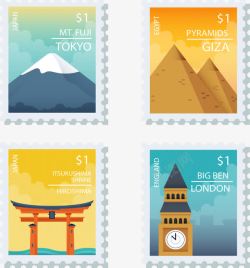彩色邮票四张彩色旅游纪念邮票高清图片